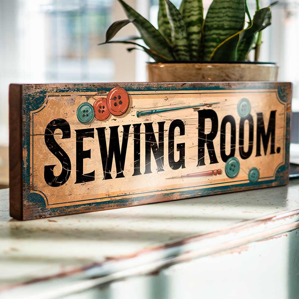 Sewing Room Sign Retro Style Wooden Crafting Studio Boutique Shop Plaque