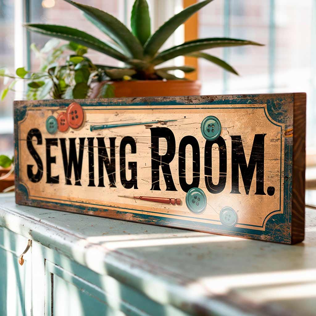 Sewing Room Sign Retro Style Wooden Crafting Studio Boutique Shop Plaque