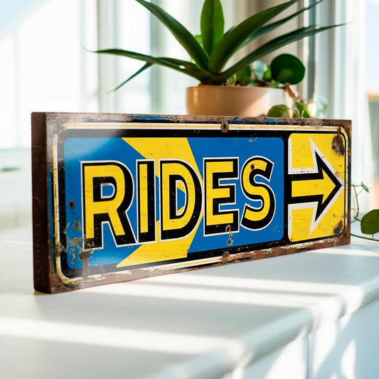 Rides Funfair Carnival Retro Wood Sign Amusement Fun Fair Gift