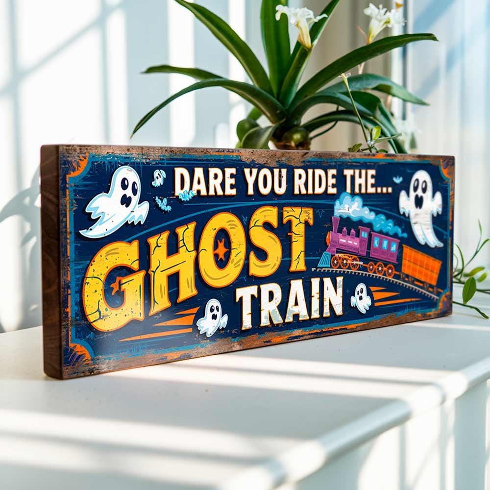Ghost Train Sign Vintage Style Spooky Ghostly Fun Plaque Dare You Ride the Ghost Train Handmade Wooden Plaque