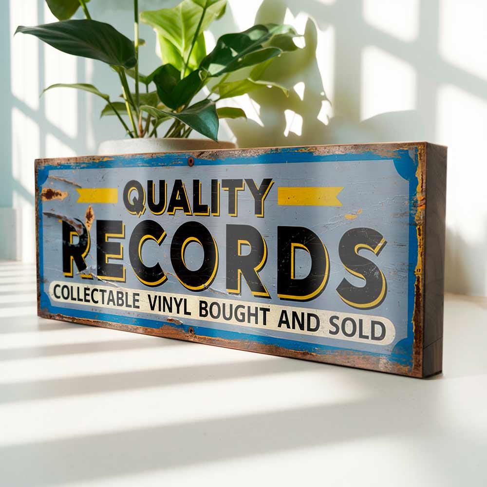 Quality Records Retro Vinyl Shop Sign Collectable Vinyl Bought and Sold Vintage Style