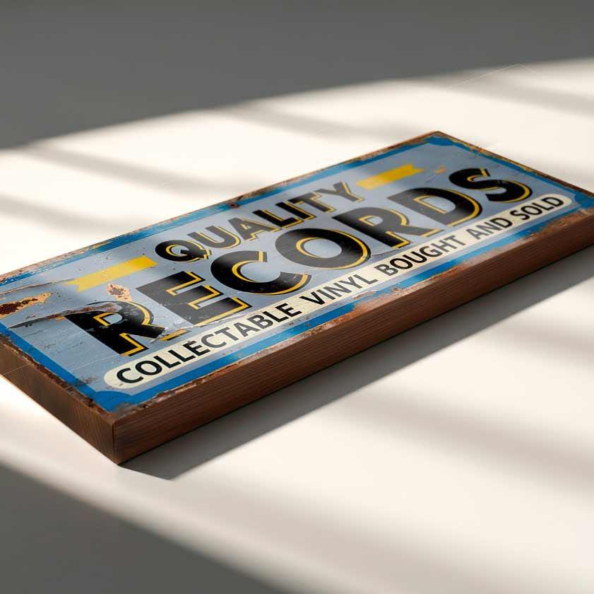 Quality Records Retro Vinyl Shop Sign Collectable Vinyl Bought and Sold Vintage Style
