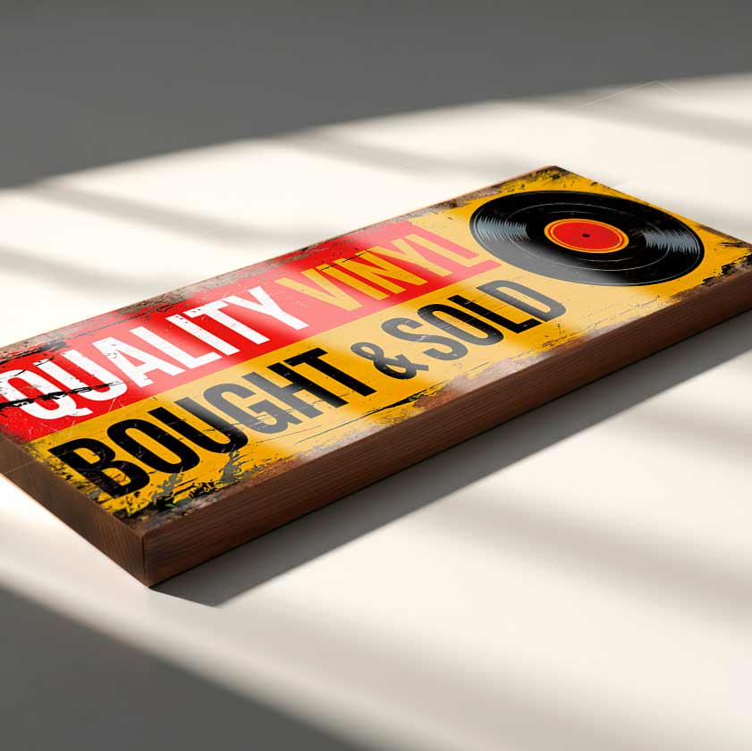 Quality Vinyl Shop Sign Records Bought and Sold Vintage Style Music Store Plaque