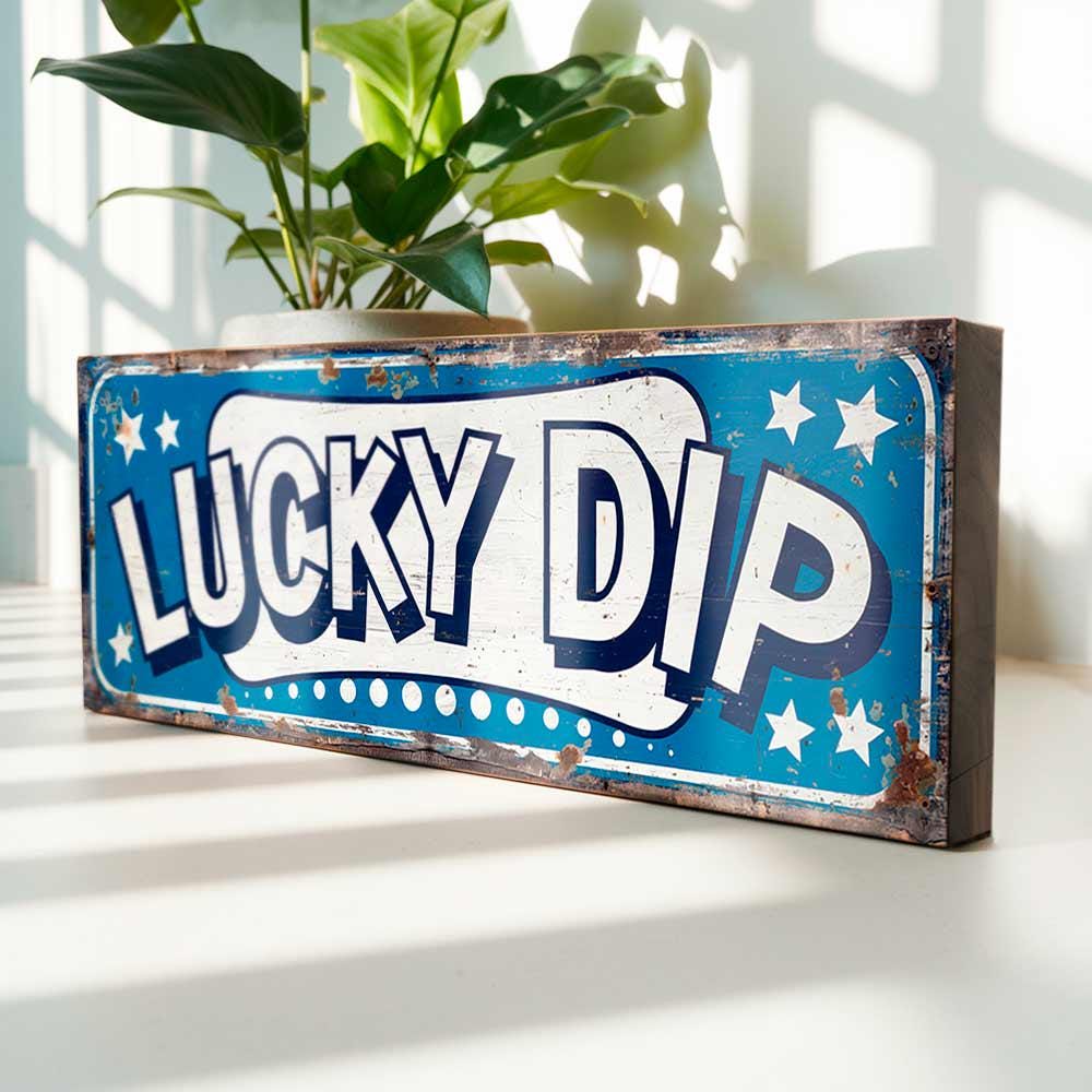 Lucky Dip Sign Vintage Style Carnival Game Handmade Wood Funfair Plaque