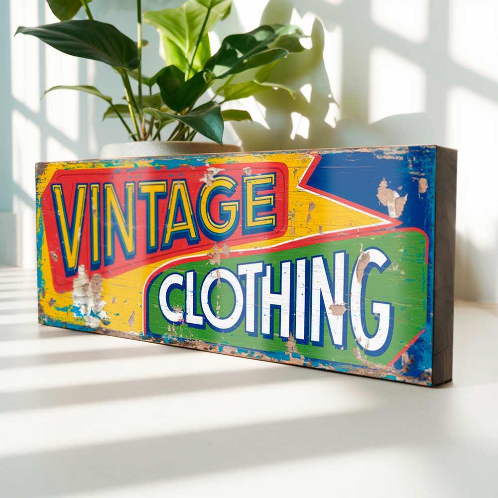 Vintage Clothing Sign Wood Flea Market Sign Antiques Sign Bric Brac Shop Sign