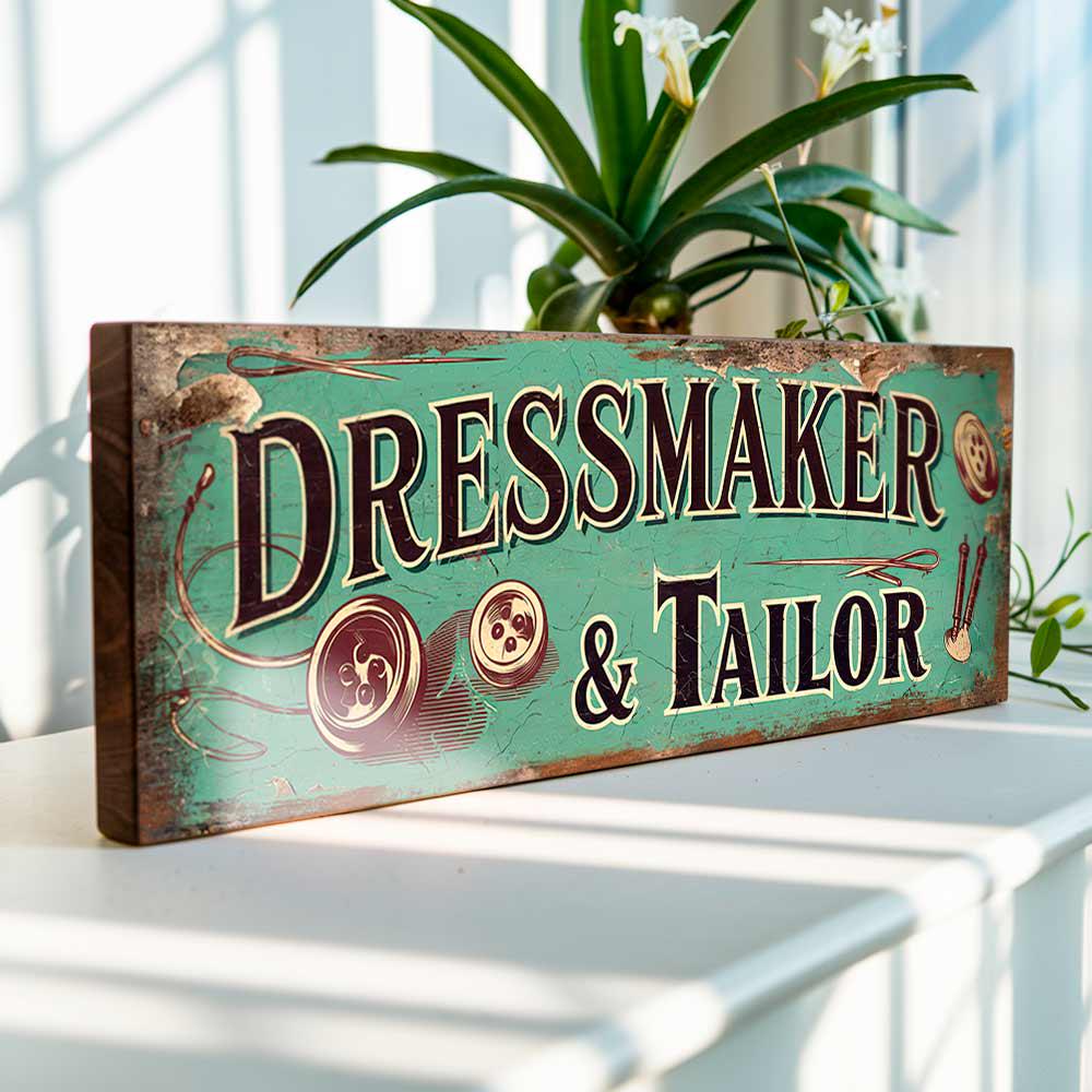 Dressmaker & Tailor Retro Wooden Sign Sewing Room Boutique Vintage Shop Plaque