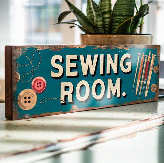 Sewing Room Sign Vintage Style Wooden Crafting Studio Boutique Shop Plaque