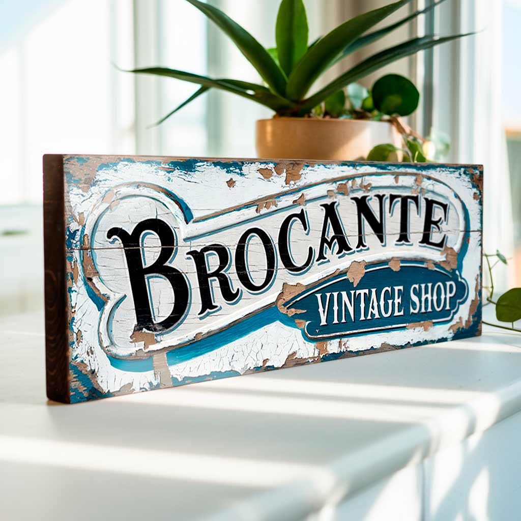 Brocante Vintage Shop Sign French Antique Shop Signs Artisanat Antiquites Wooden Sign