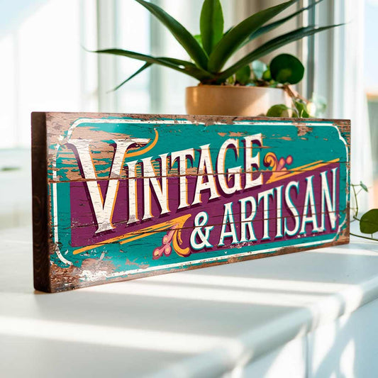 Vintage & Artisan Handmade Sign Flea Market Craft Stall Retro Wooden Wall Plaque