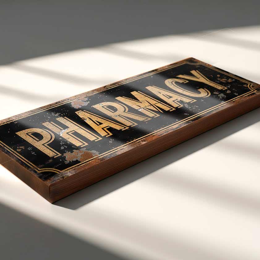 Pharmacy Sign – Classic Chemist Advert Handmade Wood Plaque Nostalgic Decor