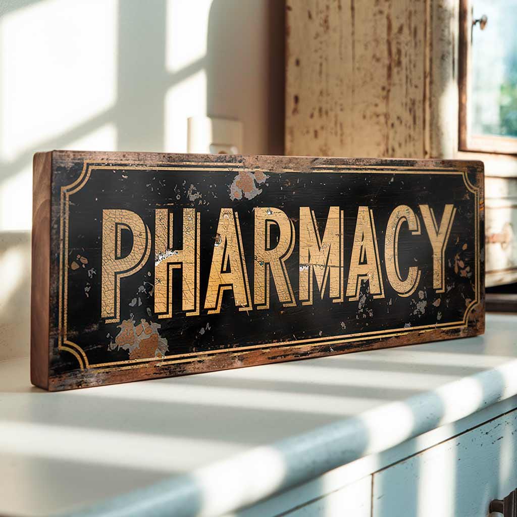 Pharmacy Sign – Classic Chemist Advert Handmade Wood Plaque Nostalgic Decor