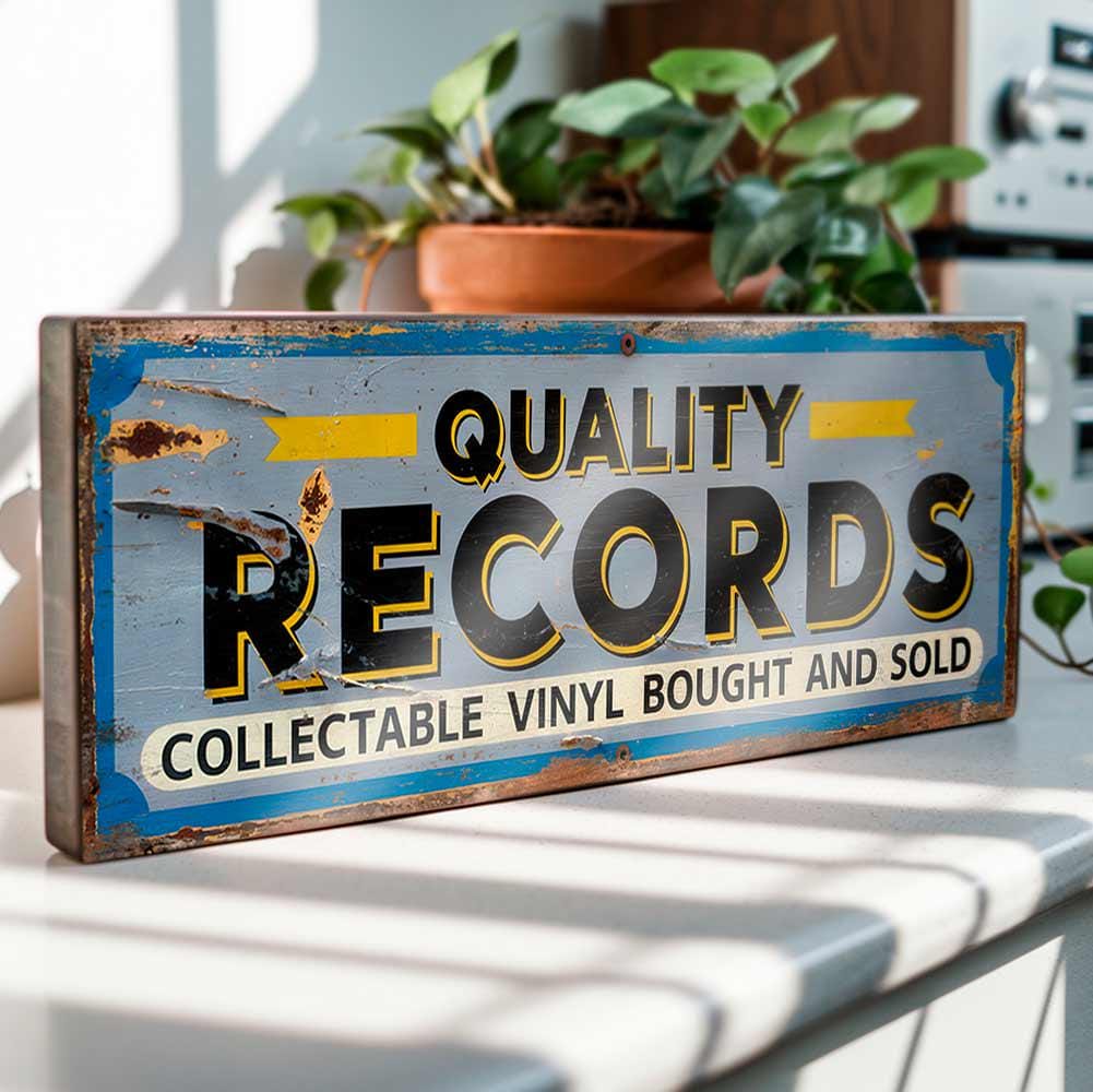 Quality Records Retro Vinyl Shop Sign Collectable Vinyl Bought and Sold Vintage Style