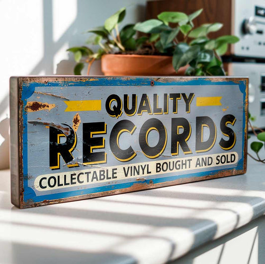 Quality Records Retro Vinyl Shop Sign Collectable Vinyl Bought and Sold Vintage Style