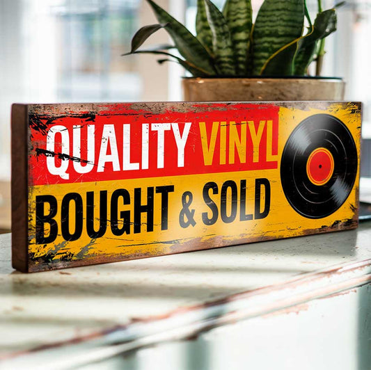 Quality Vinyl Shop Sign Records Bought and Sold Vintage Style Music Store Plaque
