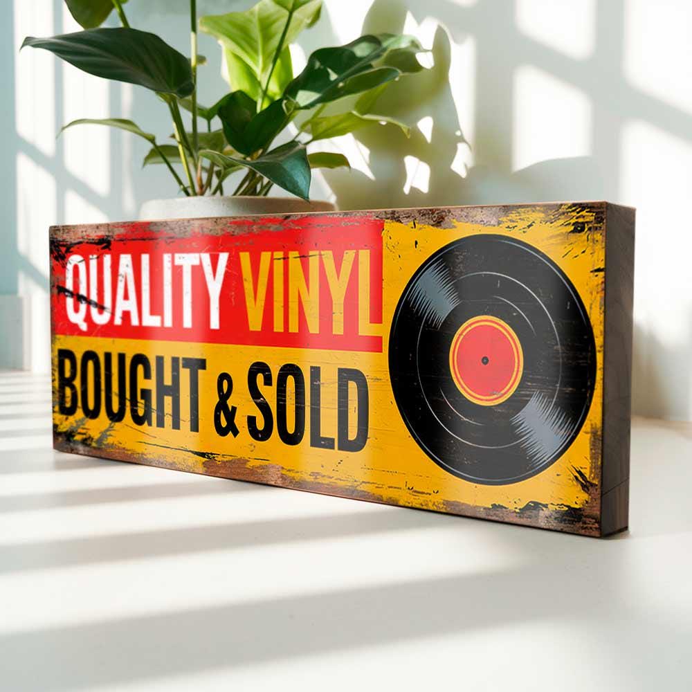Quality Vinyl Shop Sign Records Bought and Sold Vintage Style Music Store Plaque