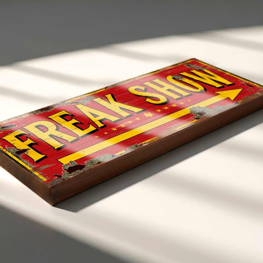 Freak Show Arrow Sign Fairground Old Vintage Style Fun Fair Sign. Circus Wall Plaque