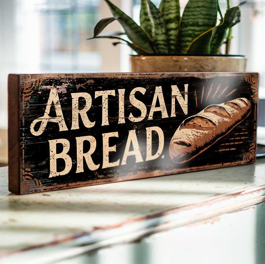 Artisan Bread Retro Style Wooden Sign Bakery Kitchen Cafe Handmade Plaque