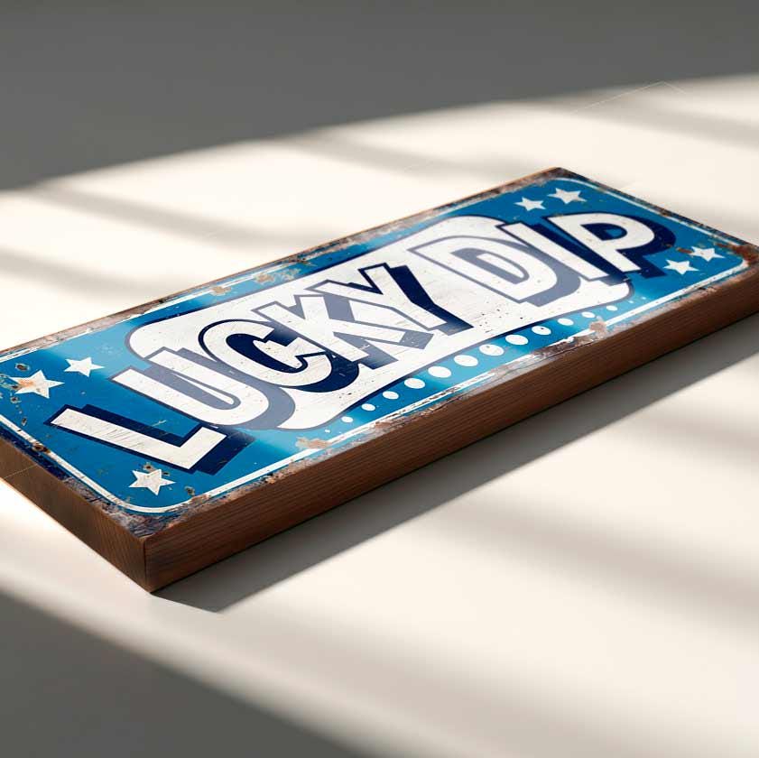 Lucky Dip Sign Vintage Style Carnival Game Handmade Wood Funfair Plaque