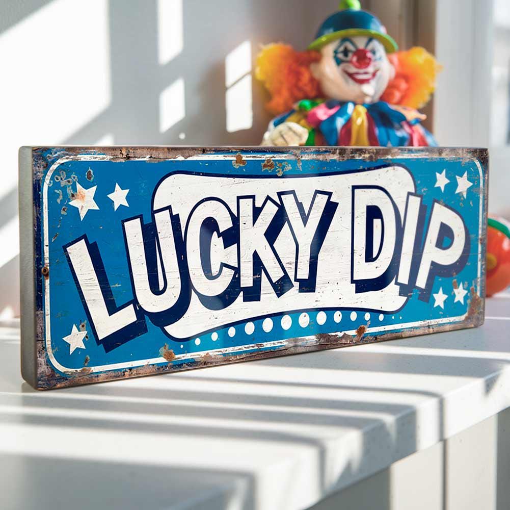 Lucky Dip Sign Vintage Style Carnival Game Handmade Wood Funfair Plaque