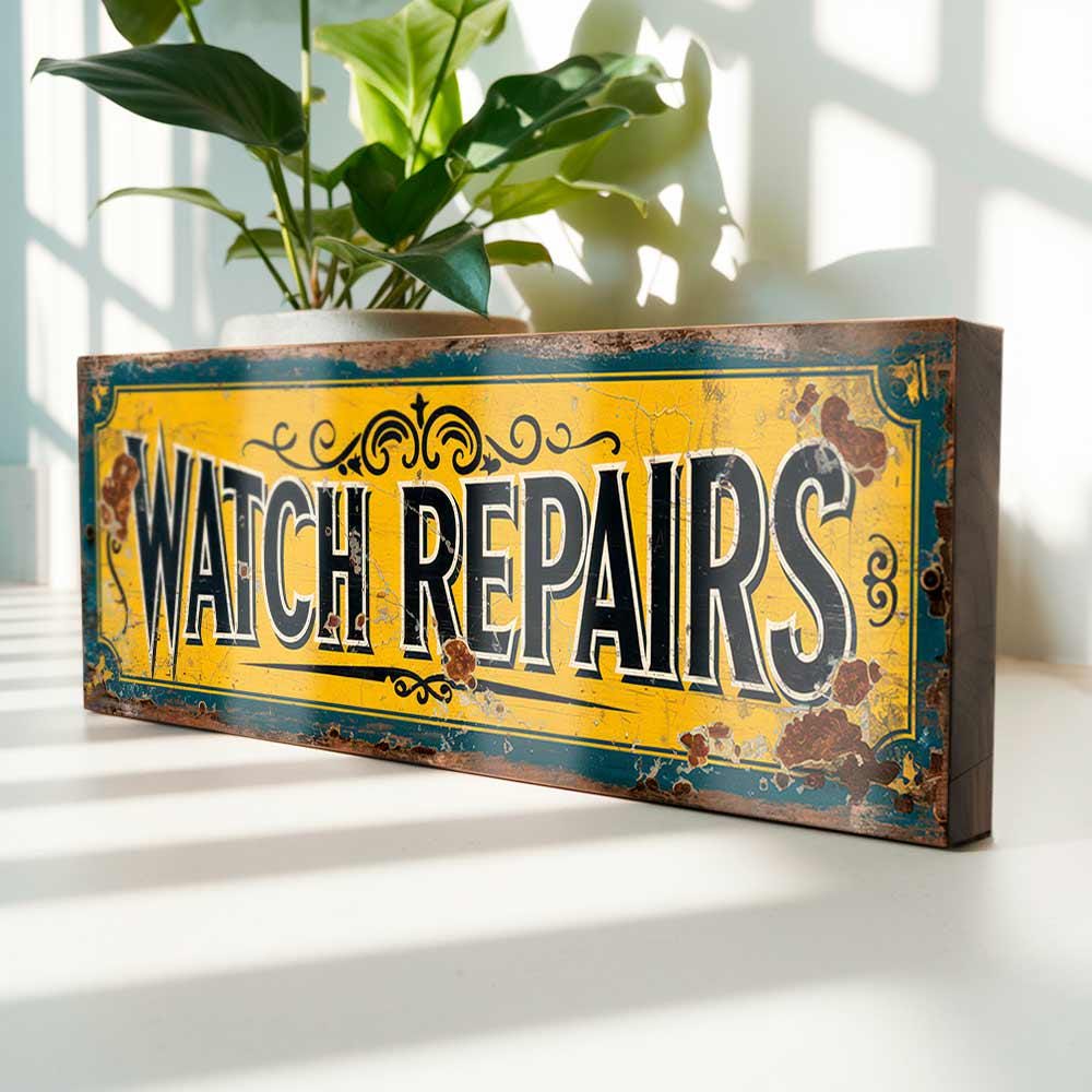 Watch Repairs Sign – Retro Clock Shop Décor Vintage Style Watch Repair Shop Sign