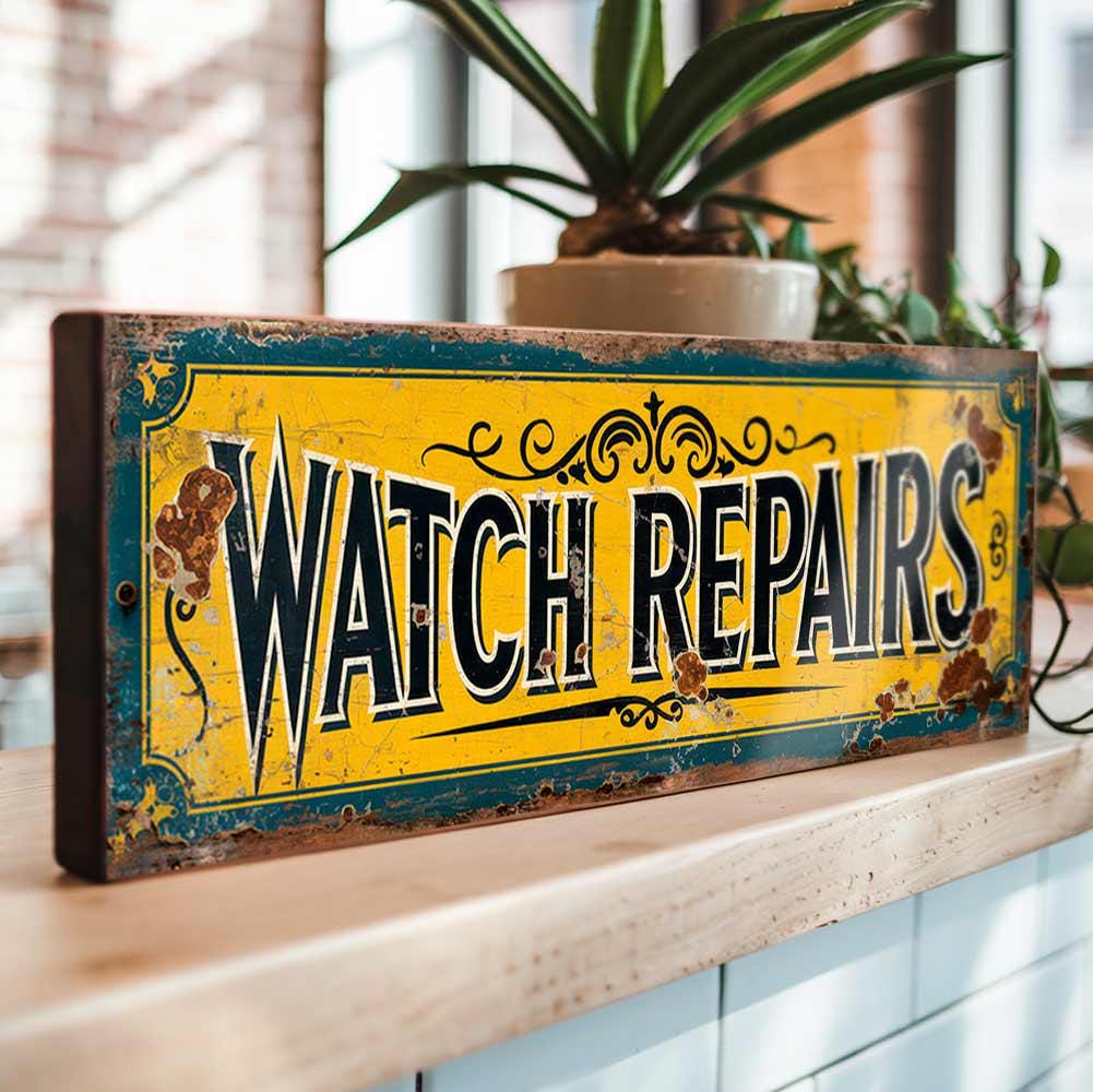 Watch Repairs Sign – Retro Clock Shop Décor Vintage Style Watch Repair Shop Sign
