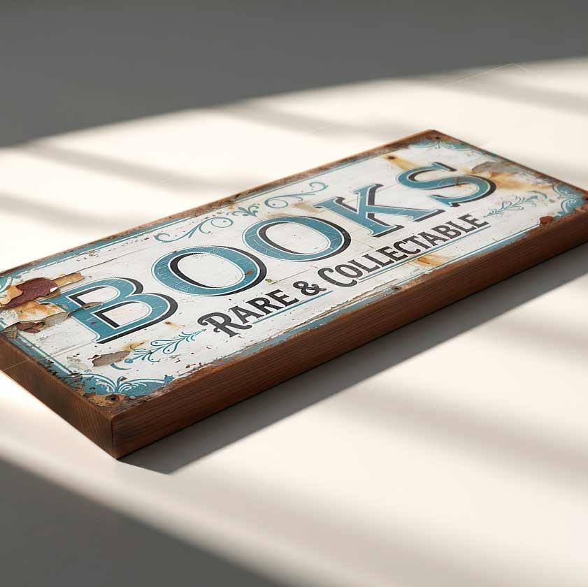 Vintage Bookshop Sign: Rare & Collectable Books, Antiquarian Decor