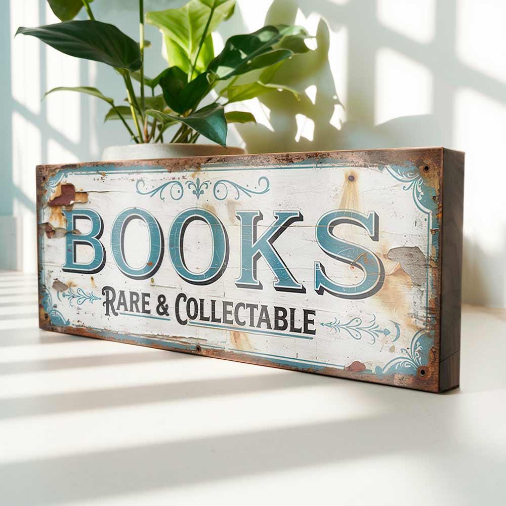 Vintage Bookshop Sign: Rare & Collectable Books, Antiquarian Decor