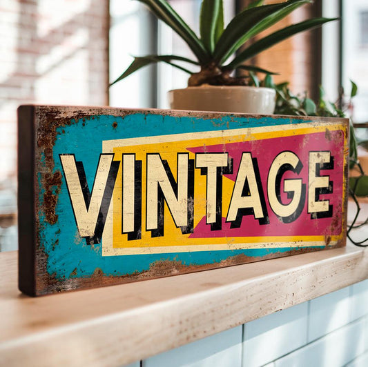 Vintage Shop Sign – Retro Boutique Display Plaque for Secondhand & Antiques Stores – Handmade Wooden Sign
