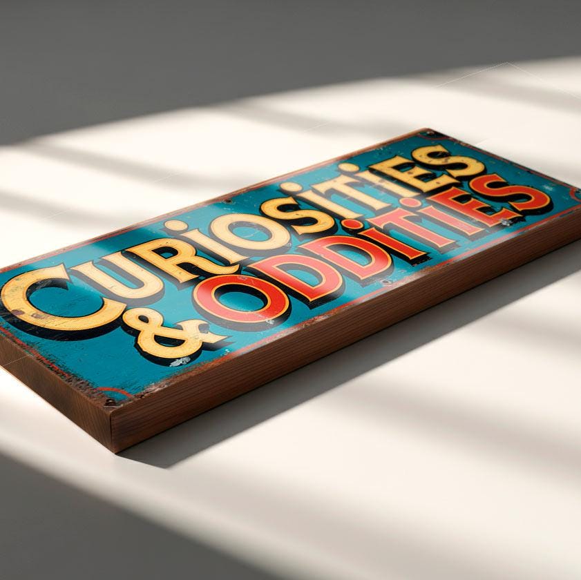Curiosities & Oddities Sign – Vintage Style Antique Market Display Wall Art for Curio Cabinets, Steampunk, Oddity Shops