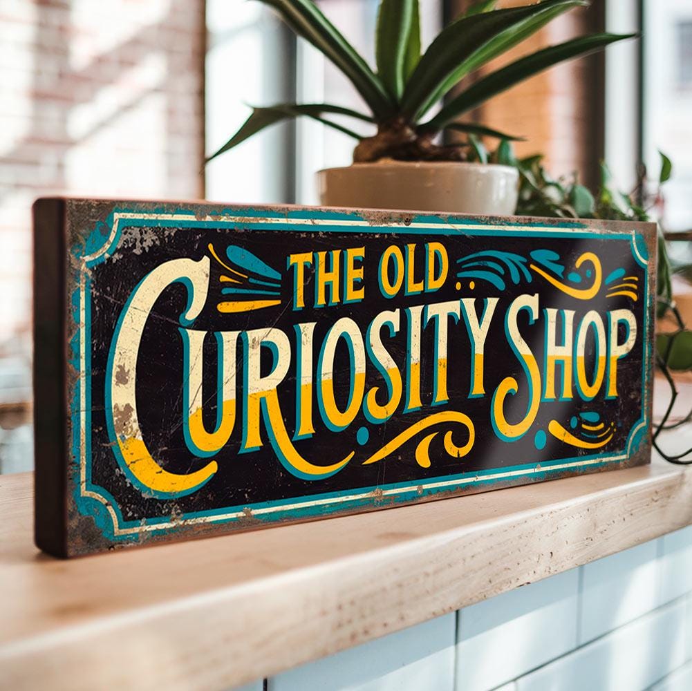 The Old Curiosity Shop Vintage Style Wooden Sign – Antique Store Decor, Oddities Collectors Display, Victoriana Treasure Shop Sign