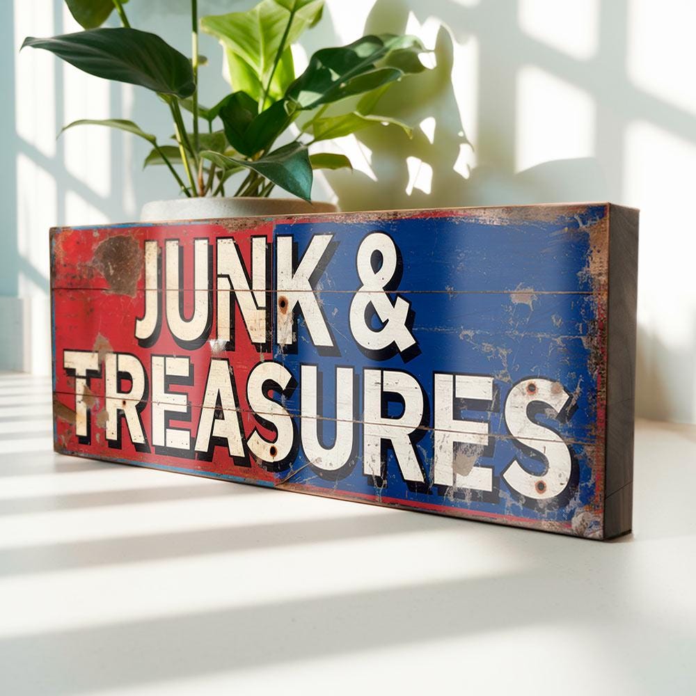 Vintage Style Junk & Treasures Sign: Rustic Market Decor