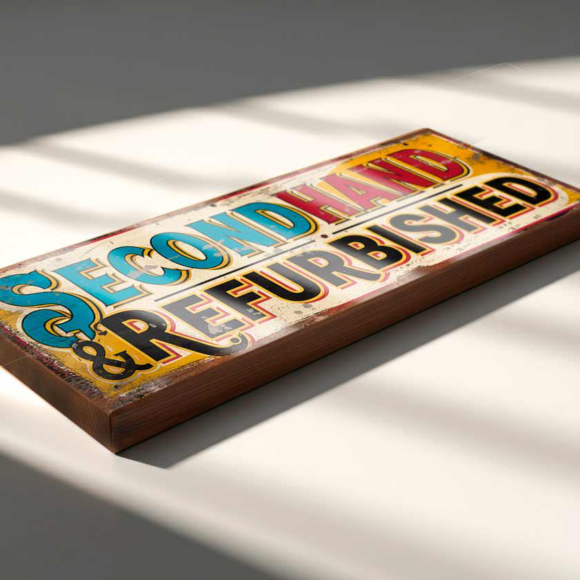 Secondhand & Refurbished Shop Sign – Retro Style Display for Market Stalls, Thrift Stores, Boutiques – Vintage Sign