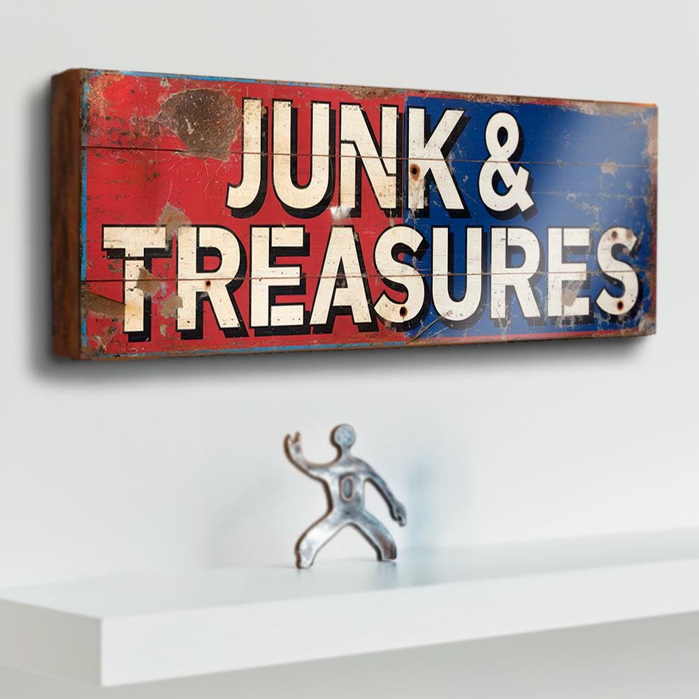 Vintage Style Junk & Treasures Sign: Rustic Market Decor