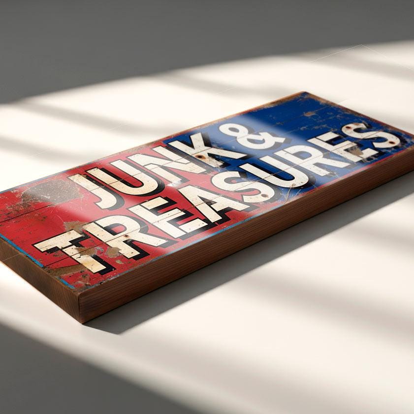 Vintage Style Junk & Treasures Sign: Rustic Market Decor