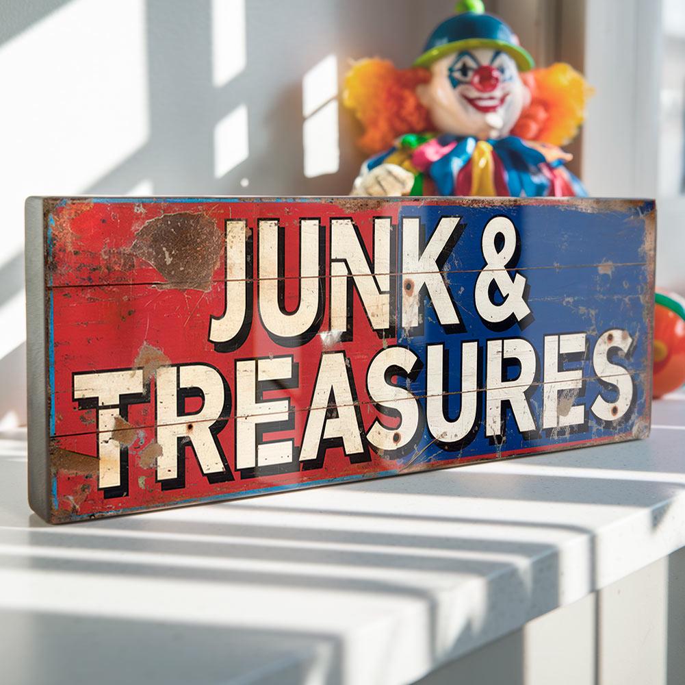 Vintage Style Junk & Treasures Sign: Rustic Market Decor