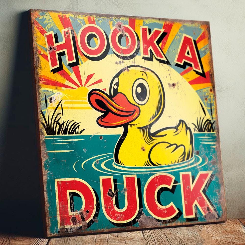 Vintage Style Hook a Duck Sign: Retro Fairground Wall Art