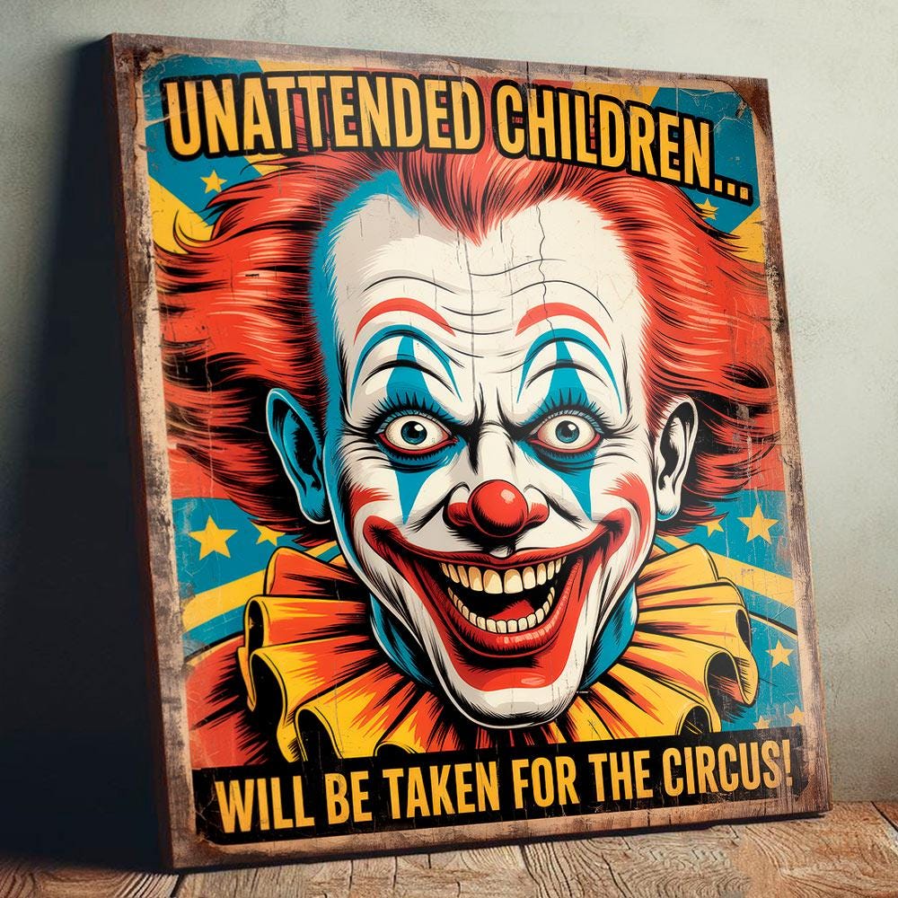 Creepy Circus Clown Sign: Vintage Carnival Decor