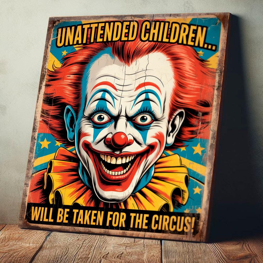 Creepy Circus Clown Sign: Vintage Carnival Decor