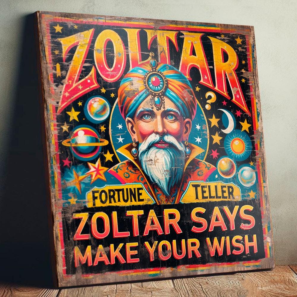 Zoltar Sign Vintage Style Distressed Pier Fortune Teller Sign Large 34cm Panel Funfair