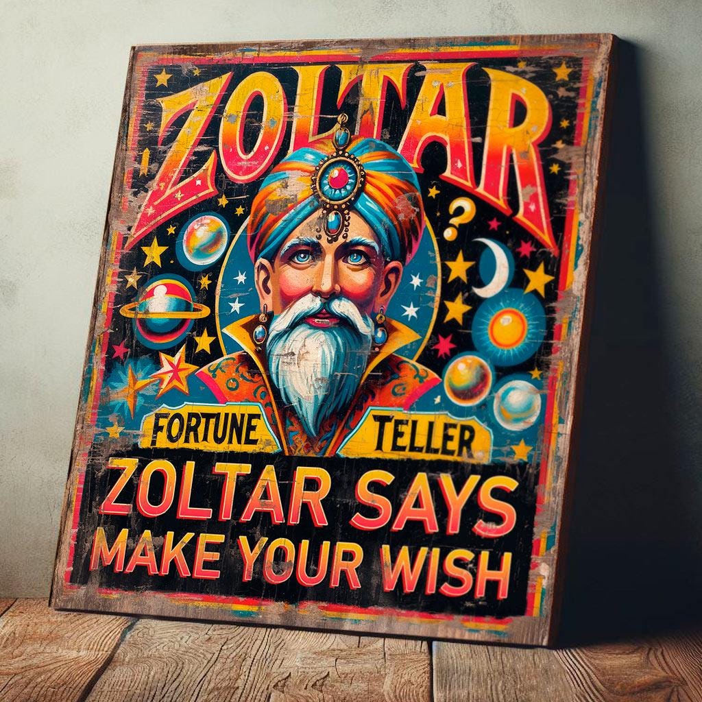 Zoltar Sign Vintage Style Distressed Pier Fortune Teller Sign Large 34cm Panel Funfair