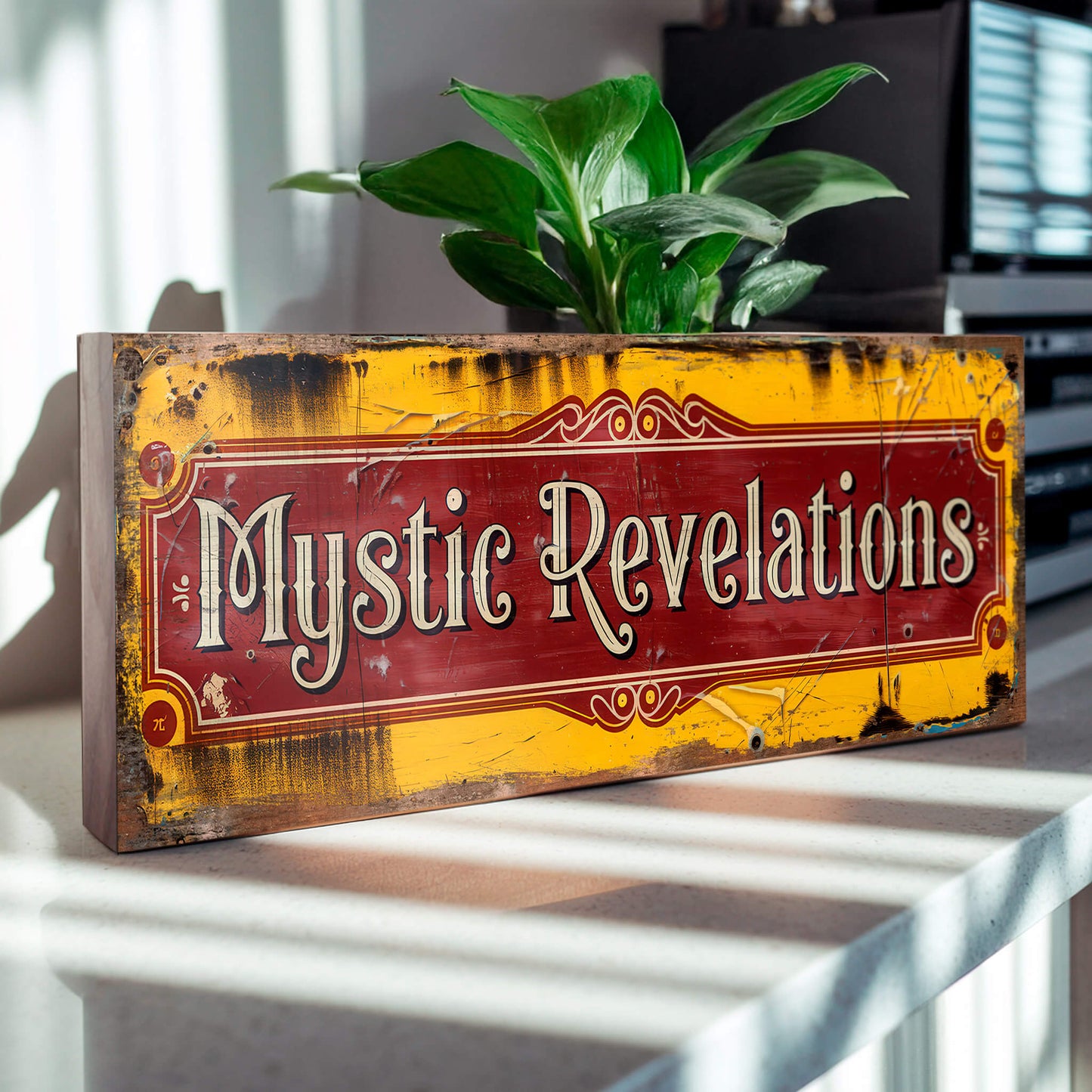 Mystic Revelations Sign Fortune Teller Circus Wooden Plaque