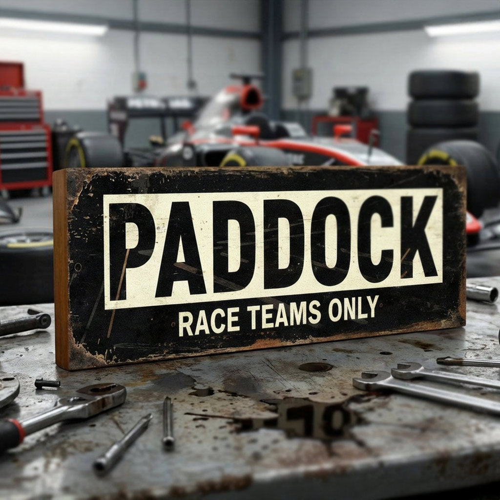 Paddock Race Teams Only Retro Style Motor Racing Sign