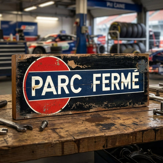Parc Fermé Motor Racing Retro Style Motorsport Sign