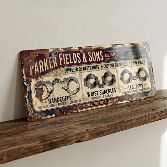 Parker Fields & Sons Victorian Police Supplier Vintage Metal Sign
