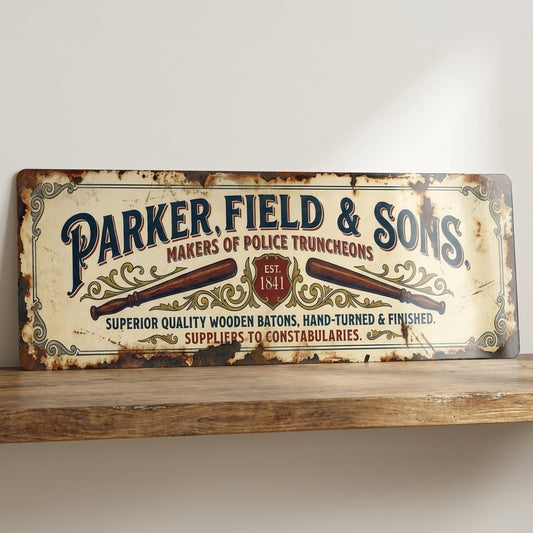 Parker Field & Sons Makers of Police Truncheons Victorian Metal Sign