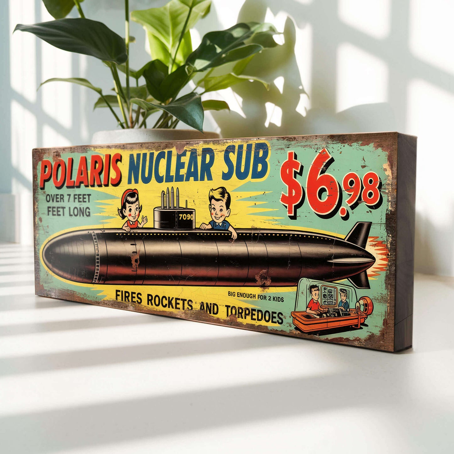 Polaris Nuclear Sub Retro Comic Book Toy Advert Sign