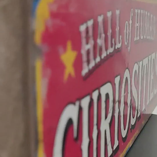 Human Curiosities Sign Fairground Vintage Style Strange People Circus Sign. Retro Wall Plaque