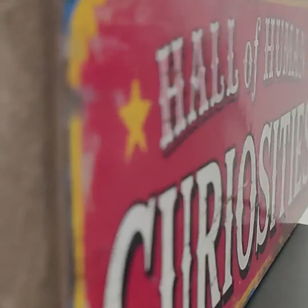 Human Curiosities Sign Fairground Vintage Style Strange People Circus Sign. Retro Wall Plaque
