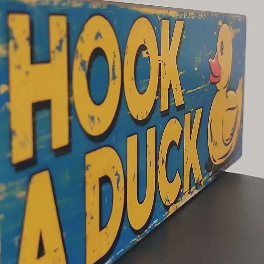 Hook a Duck Sign Retro Style Fun Fair Sign. Fairground Game Stall Wooden Panel