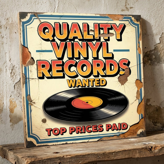 Quality Vinyl Records Wanted Vintage Style Retro Music Sign